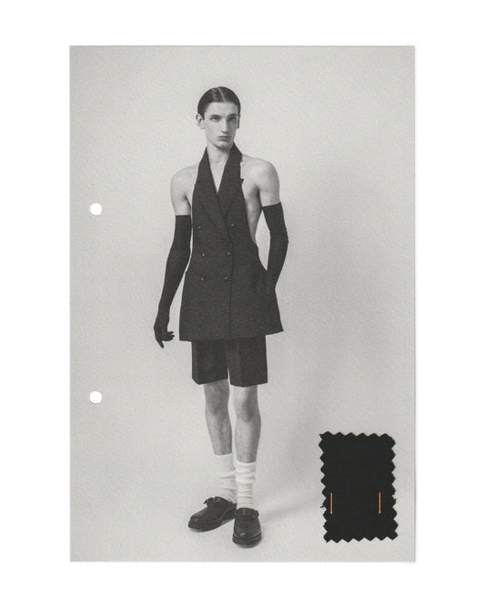 Meyer Spring-Summer 2024 Look 1 Double Breasted Apron Jacket and Zipped Back Shorts